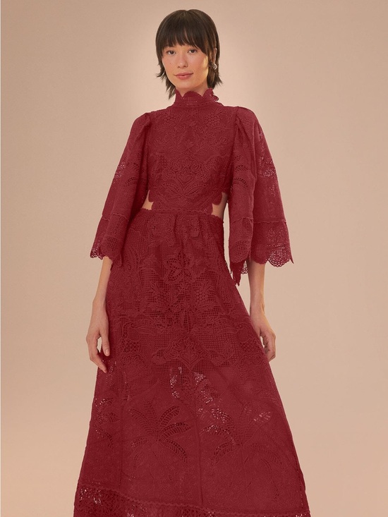 FARM Rio Dresses & Skirts - Farm Rio Dark Magenta Guipire Cut-Out Midi Dress